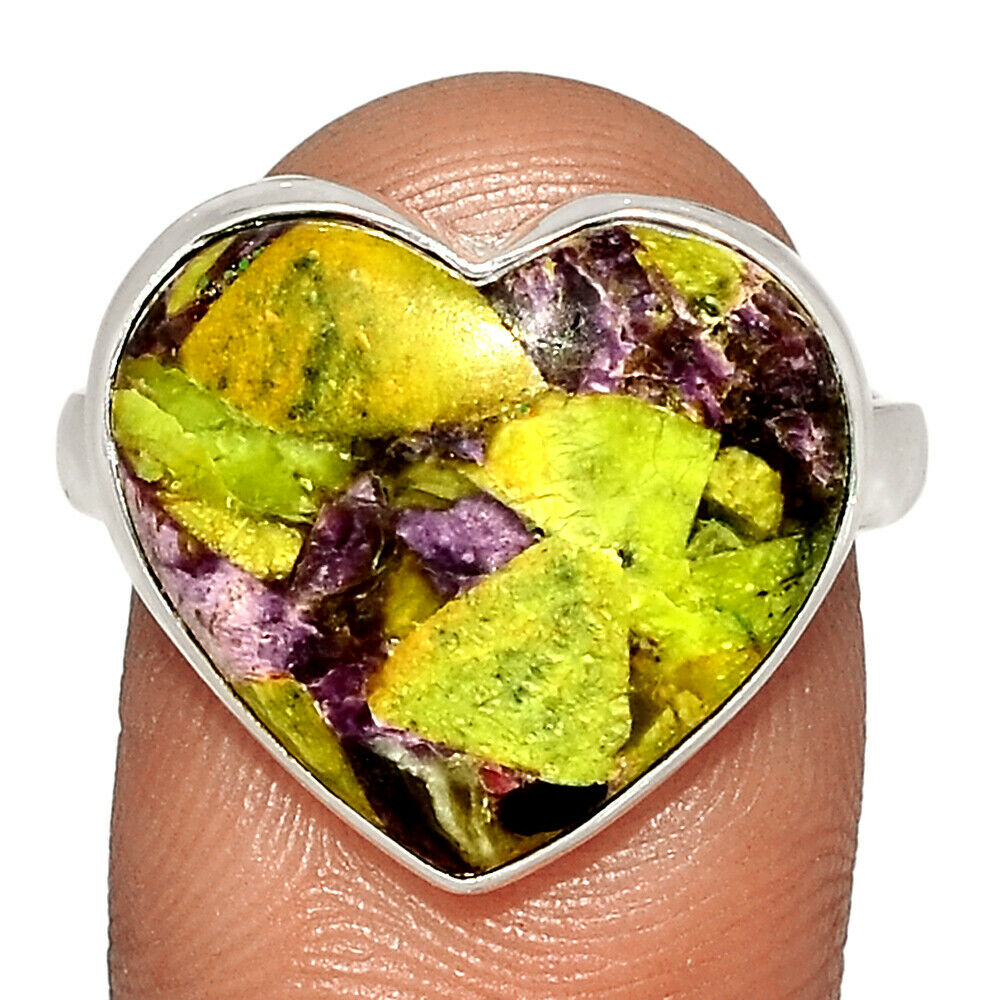RARE Atlantisite Heart 925 Ring S8.5