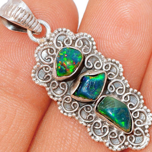 Chalama Rough Black Opal 925 Pendant