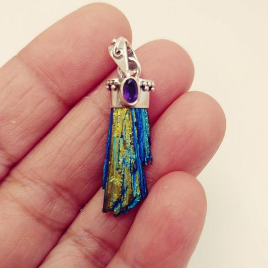 Rainbow Aura Kyanite & Amethyst 925 Pendant