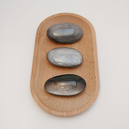 Silver Sheen Obsidian Palm Stone