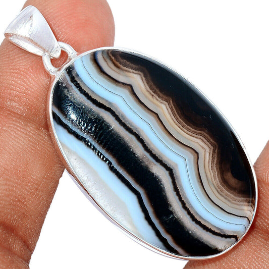 Black Botswana Agate 925 Sterling Pendant