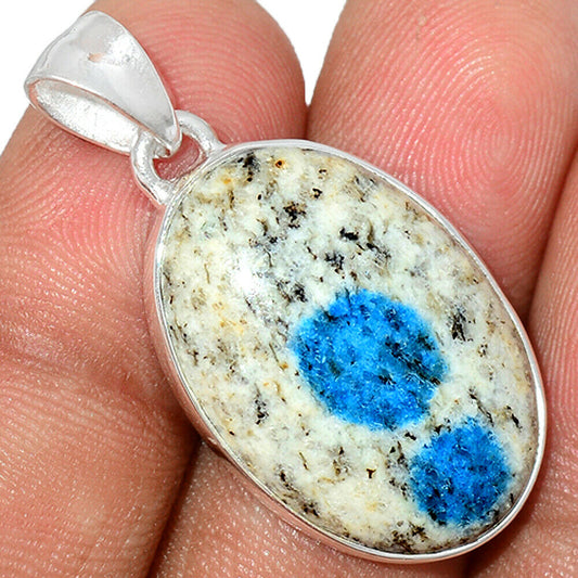 K2 - Blue Azurite In Quartz 925 Silver Pendant