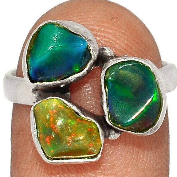 Chalama Rough Black Opal 925 Sterling Ring S8