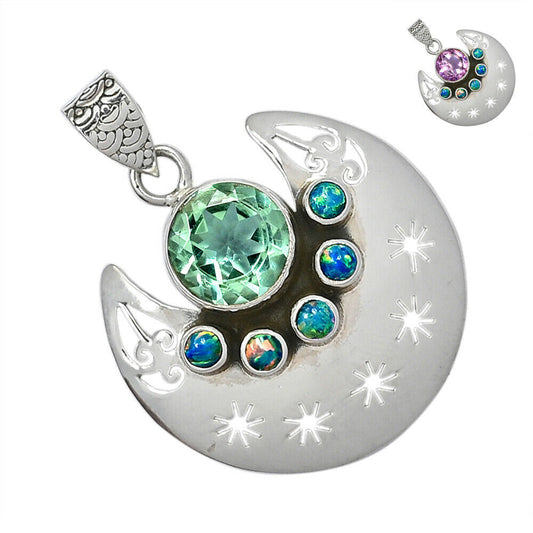 Color-Changing Alexandrite & Fire Opal in 925 Sterling Pendant